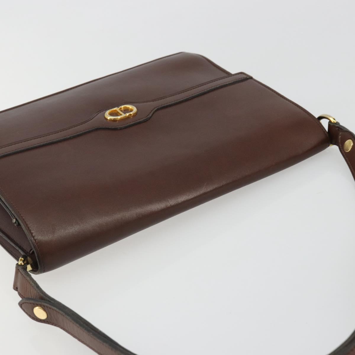 Christian Dior Shoulder Bag Leather Brown Gold Auth 188248