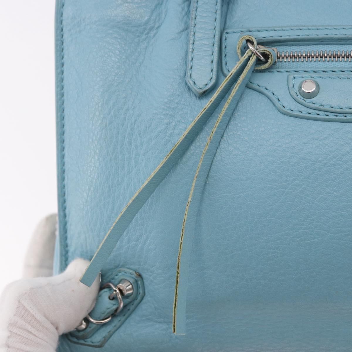 BALENCIAGA Paper Mini Bag Leather 2way Light Blue Silver 357333 Auth 188250A