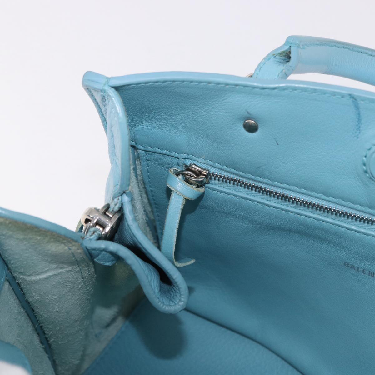 BALENCIAGA Paper Mini Bag Leather 2way Light Blue Silver 357333 Auth 188250A