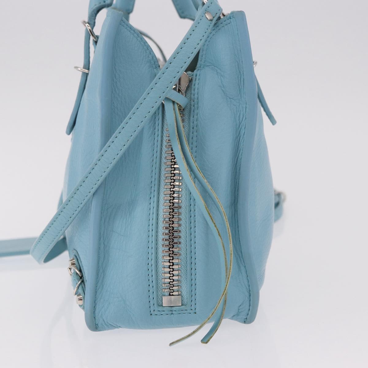 BALENCIAGA Paper Mini Bag Leather 2way Light Blue Silver 357333 Auth 188250A