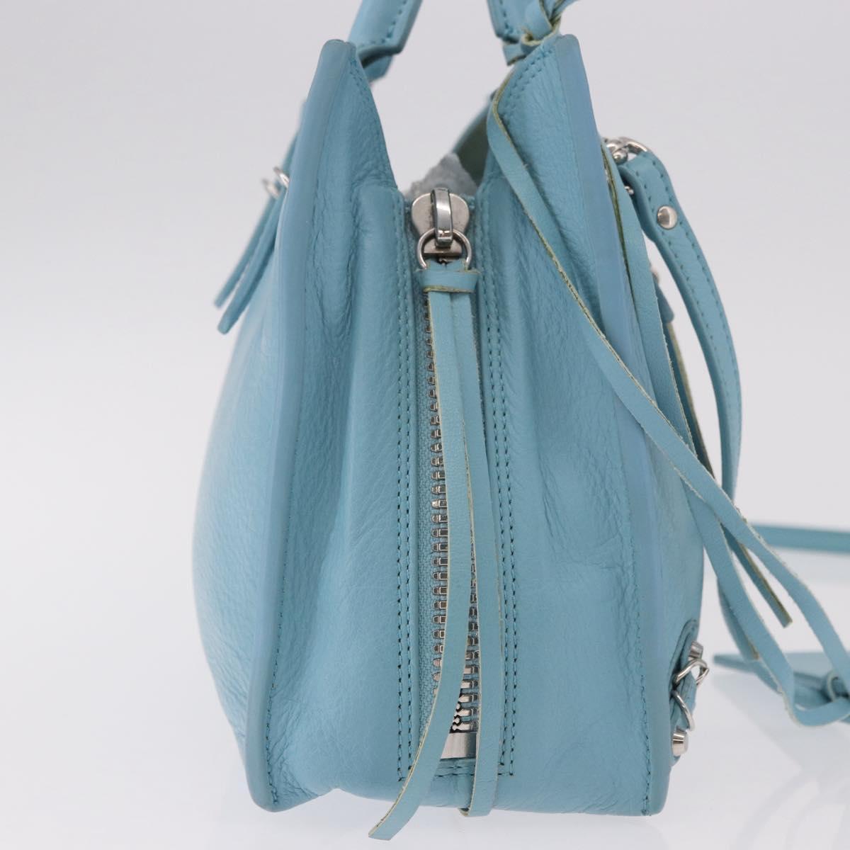 BALENCIAGA Paper Mini Bag Leather 2way Light Blue Silver 357333 Auth 188250A