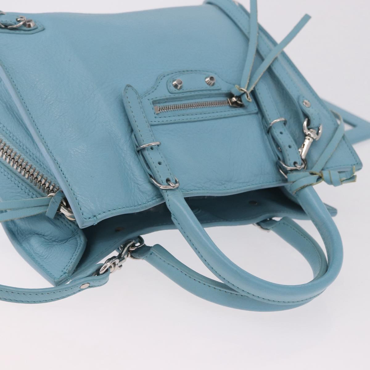 BALENCIAGA Paper Mini Bag Leather 2way Light Blue Silver 357333 Auth 188250A