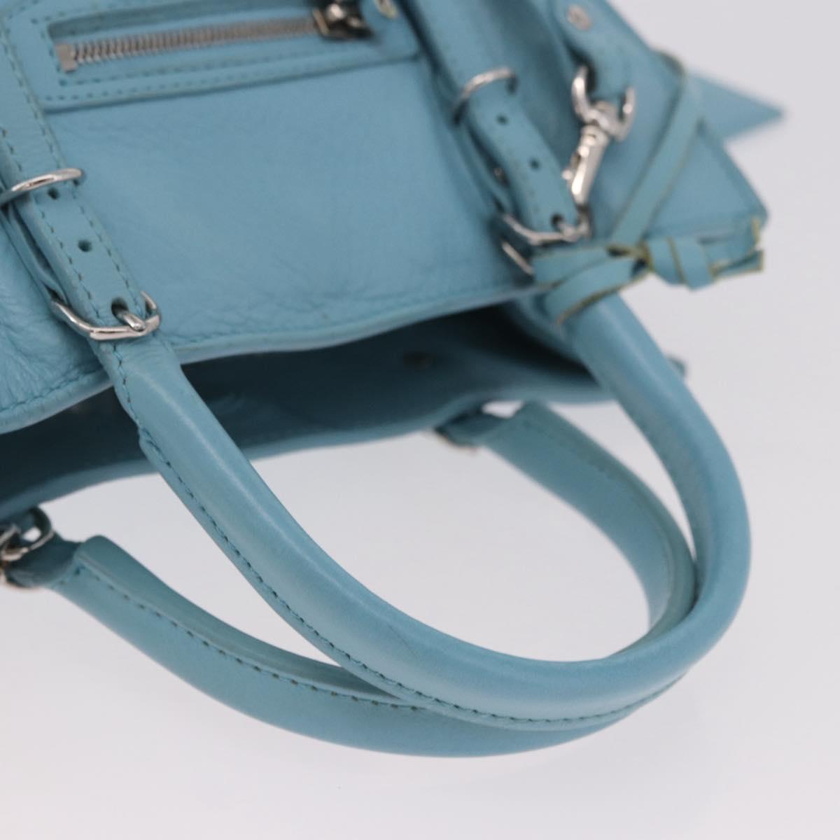BALENCIAGA Paper Mini Bag Leather 2way Light Blue Silver 357333 Auth 188250A