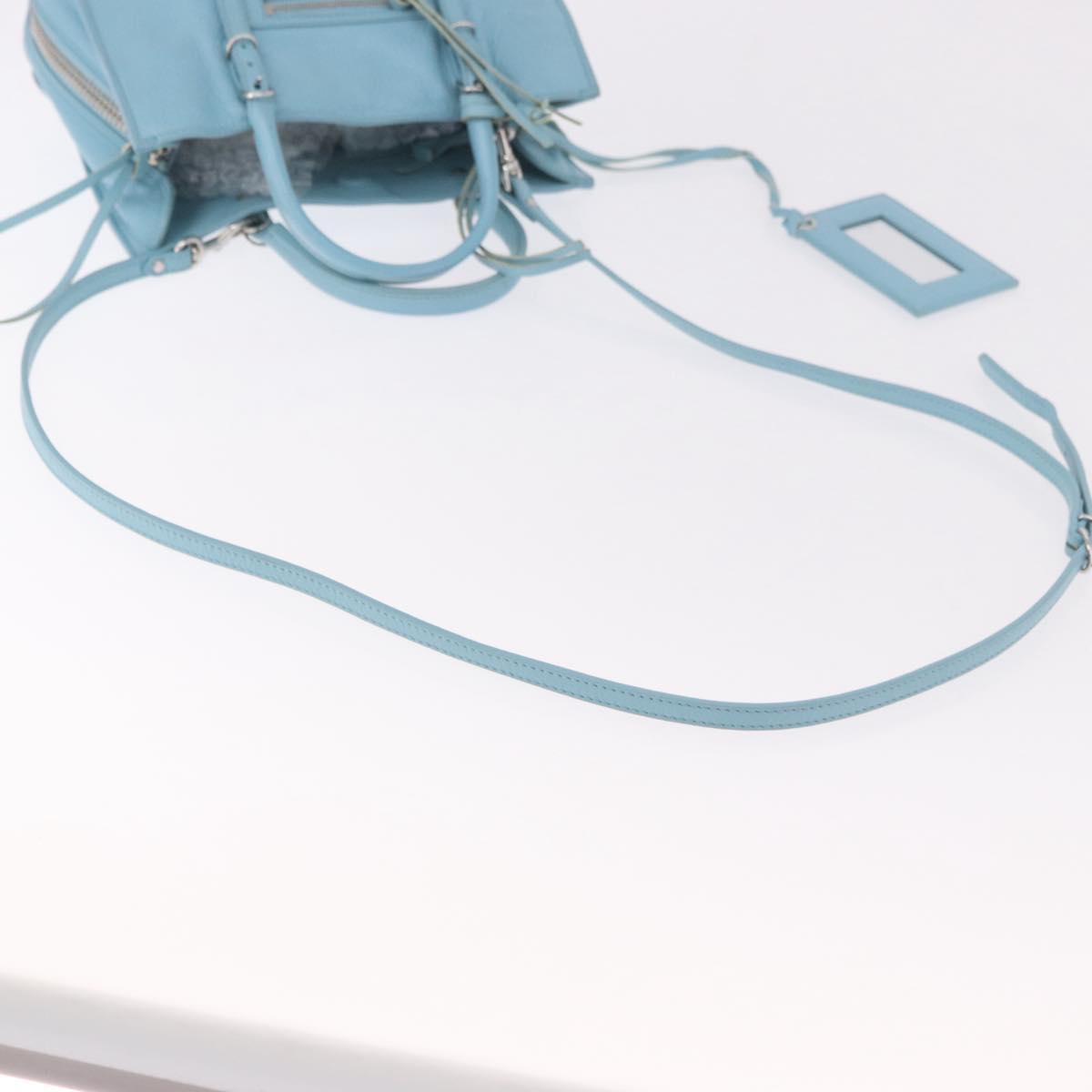 BALENCIAGA Paper Mini Bag Leather 2way Light Blue Silver 357333 Auth 188250A