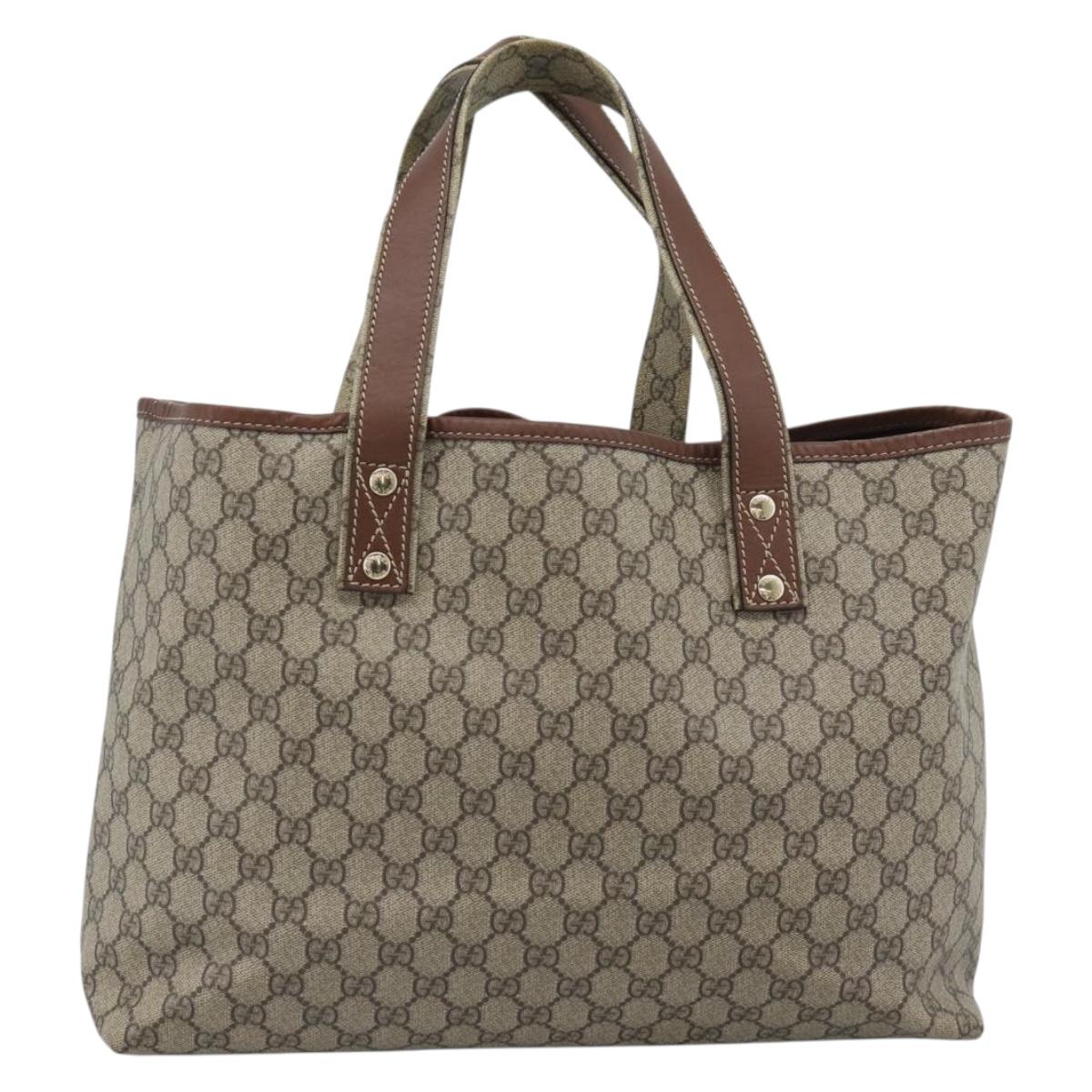 GUCCI GG Supreme Web Sherry Line Tote Bag PVC Beige Gold 211134 Auth 188252A