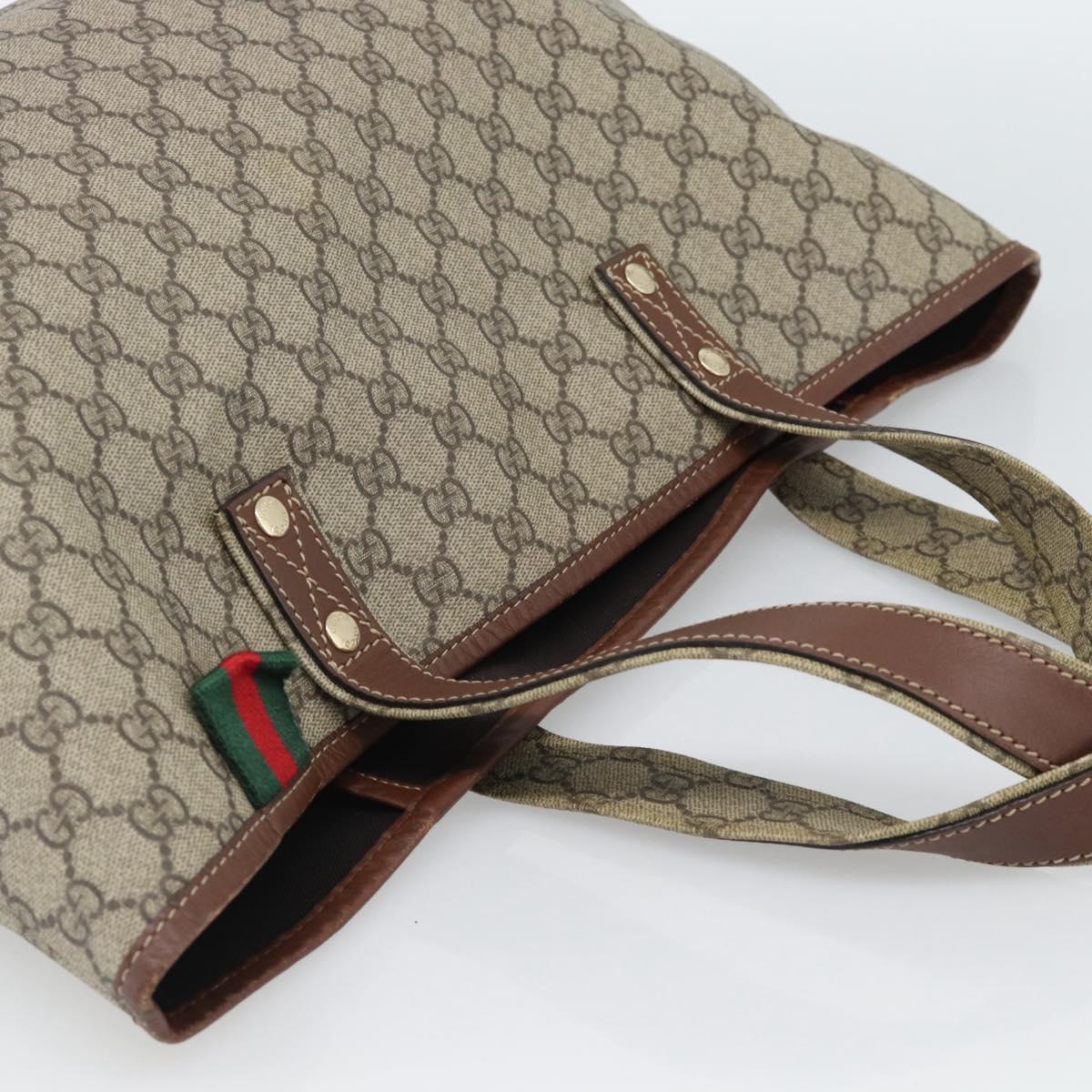 GUCCI GG Supreme Web Sherry Line Tote Bag PVC Beige Gold 211134 Auth 188252A