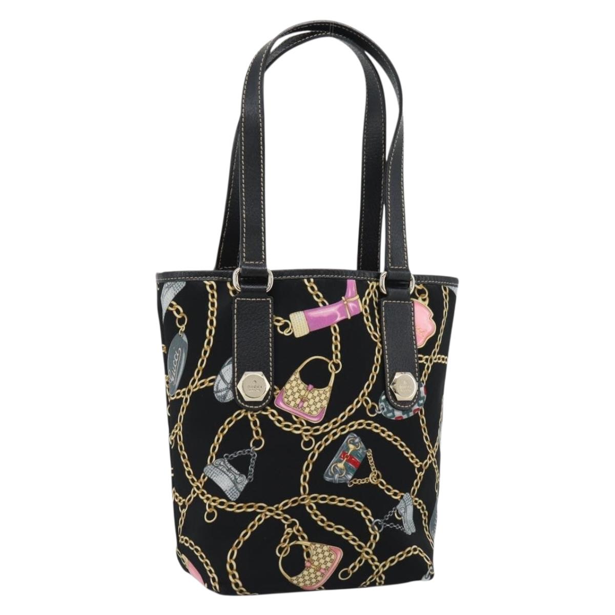 GUCCI Hand Bag Satin Black Gold 153361 Auth 188253A