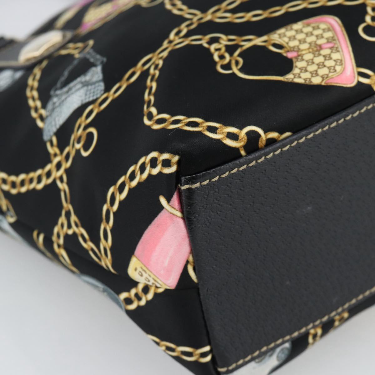 GUCCI Hand Bag Satin Black Gold 153361 Auth 188253A