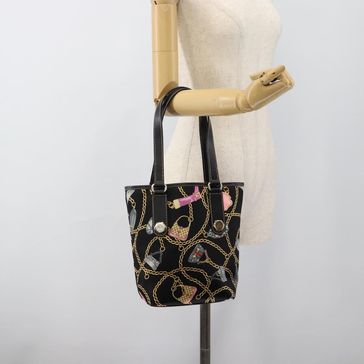 GUCCI Hand Bag Satin Black Gold 153361 Auth 188253A
