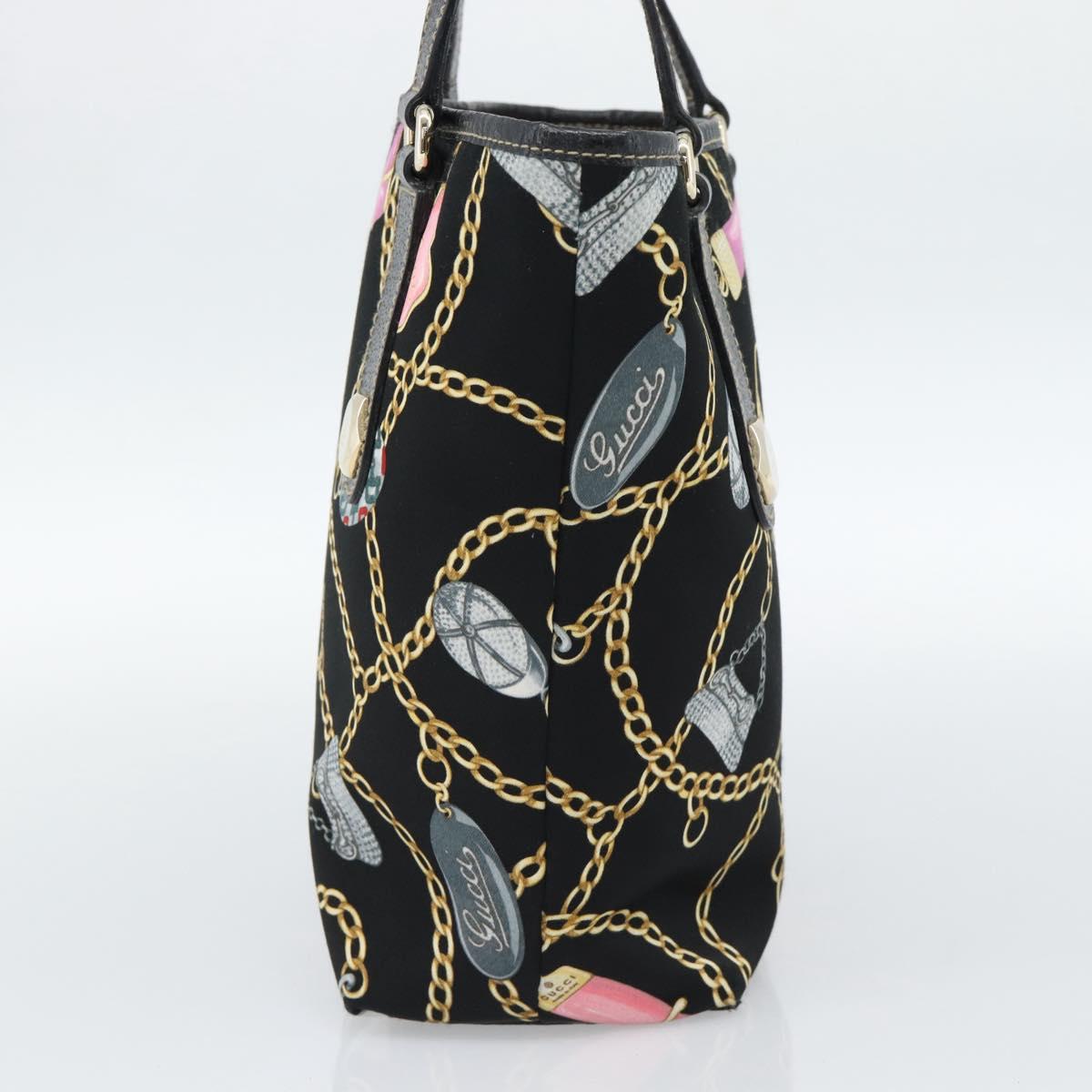 GUCCI Hand Bag Satin Black Gold 153361 Auth 188253A
