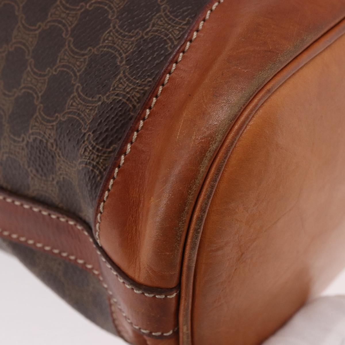 CELINE Macadam Canvas Shoulder Bag PVC Leather Brown Gold Auth 188254