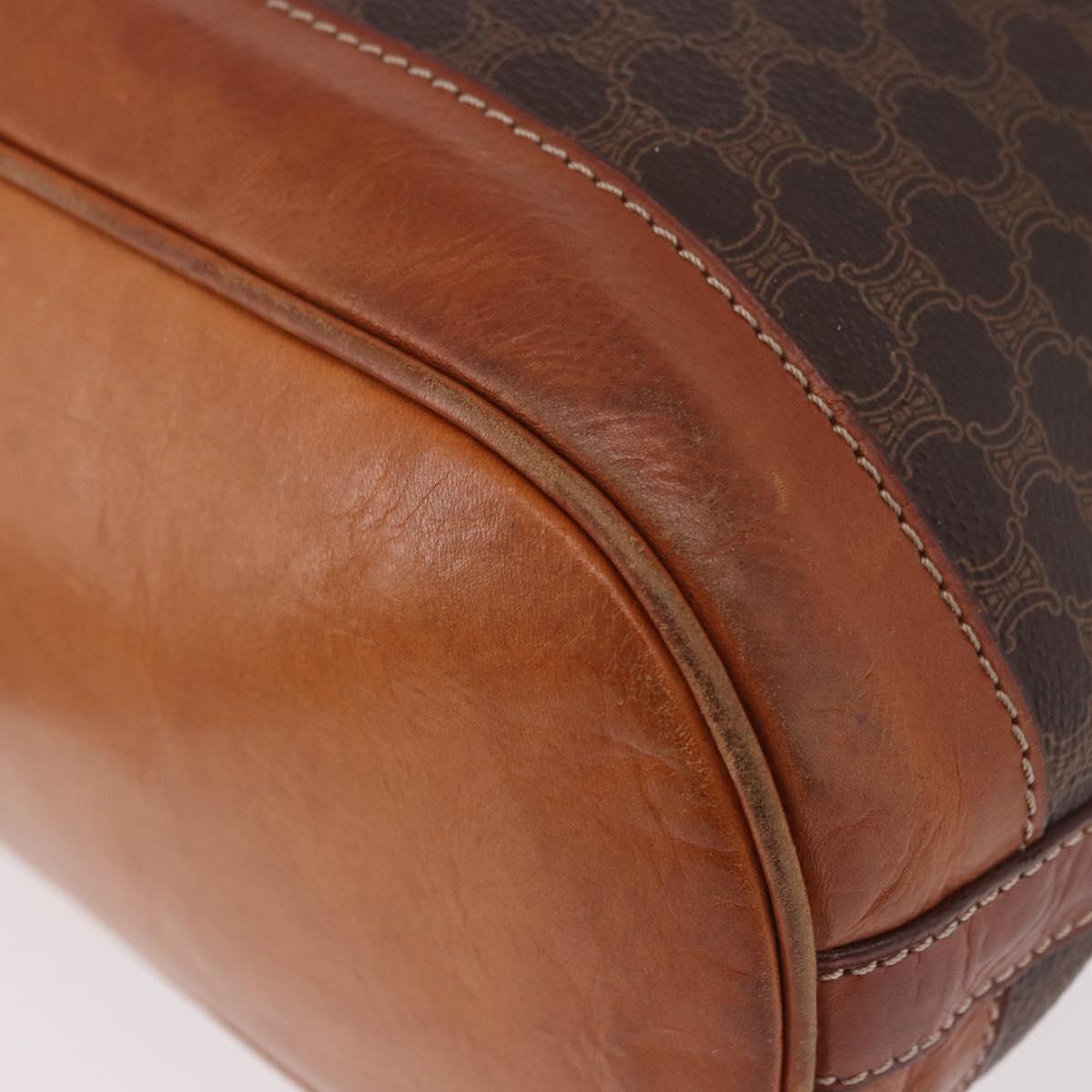 CELINE Macadam Canvas Shoulder Bag PVC Leather Brown Gold Auth 188254