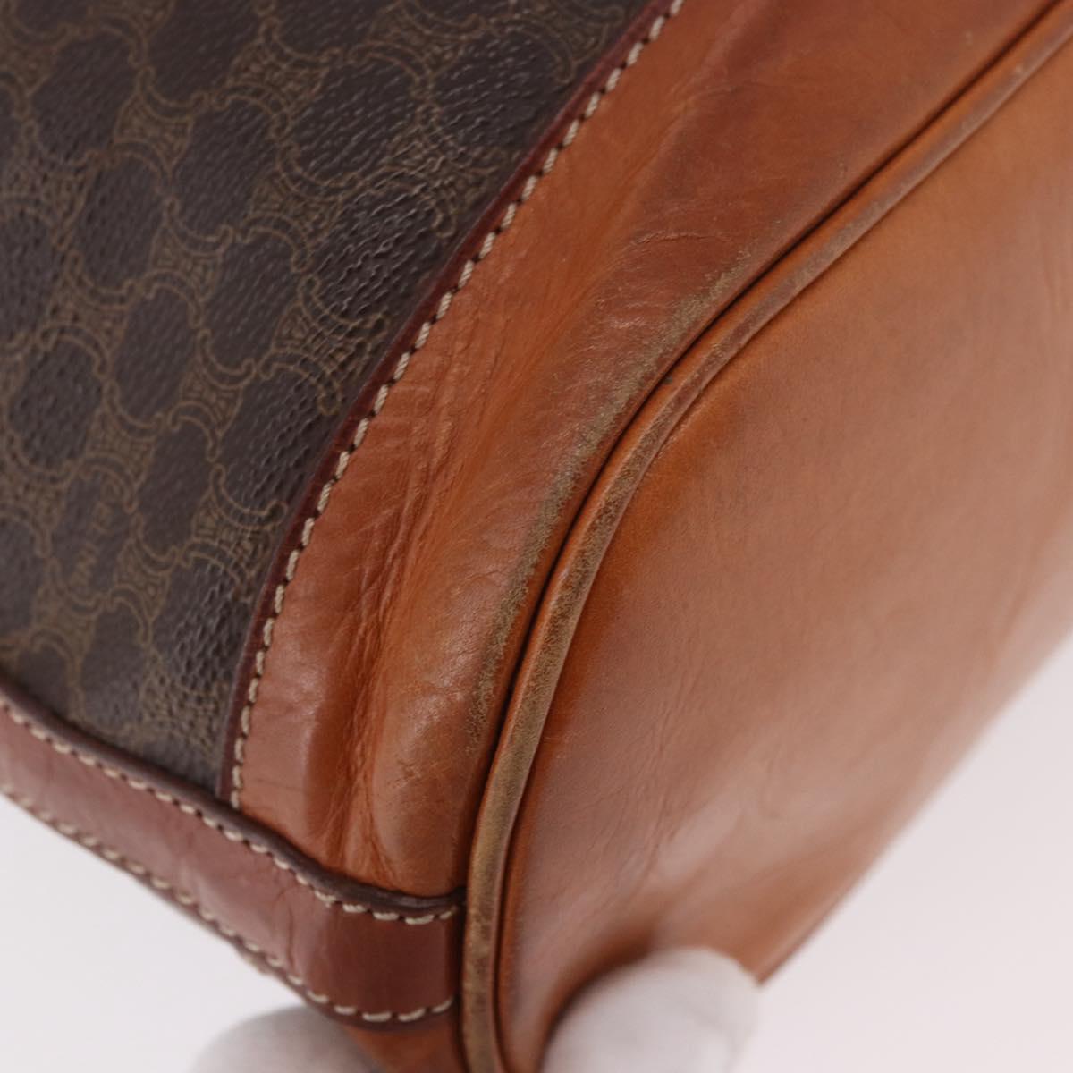 CELINE Macadam Canvas Shoulder Bag PVC Leather Brown Gold Auth 188254