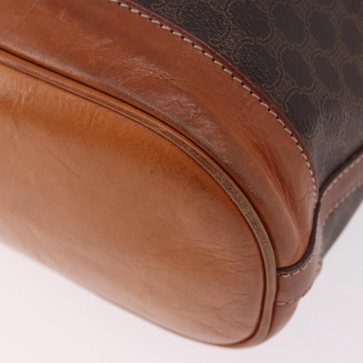 CELINE Macadam Canvas Shoulder Bag PVC Leather Brown Gold Auth 188254