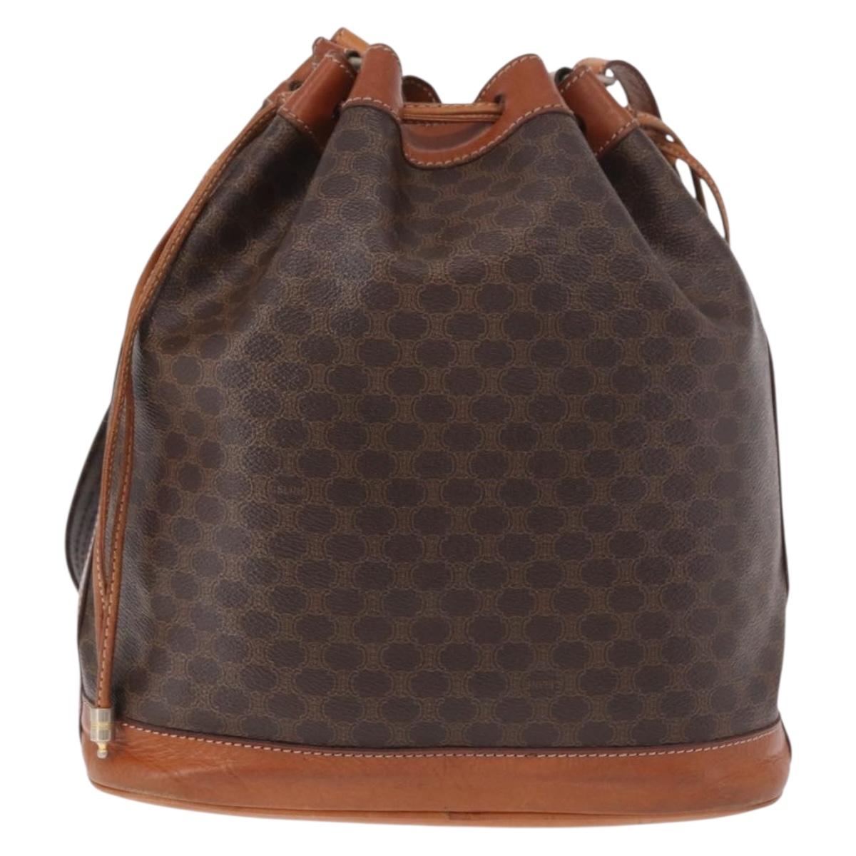 CELINE Macadam Canvas Shoulder Bag PVC Leather Brown Gold Auth 188254