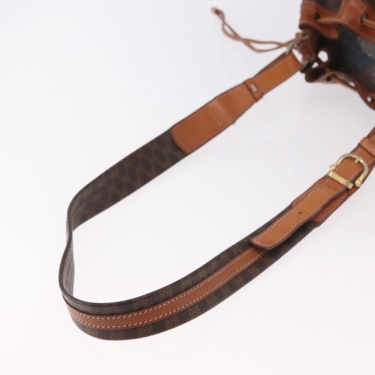 CELINE Macadam Canvas Shoulder Bag PVC Leather Brown Gold Auth 188254