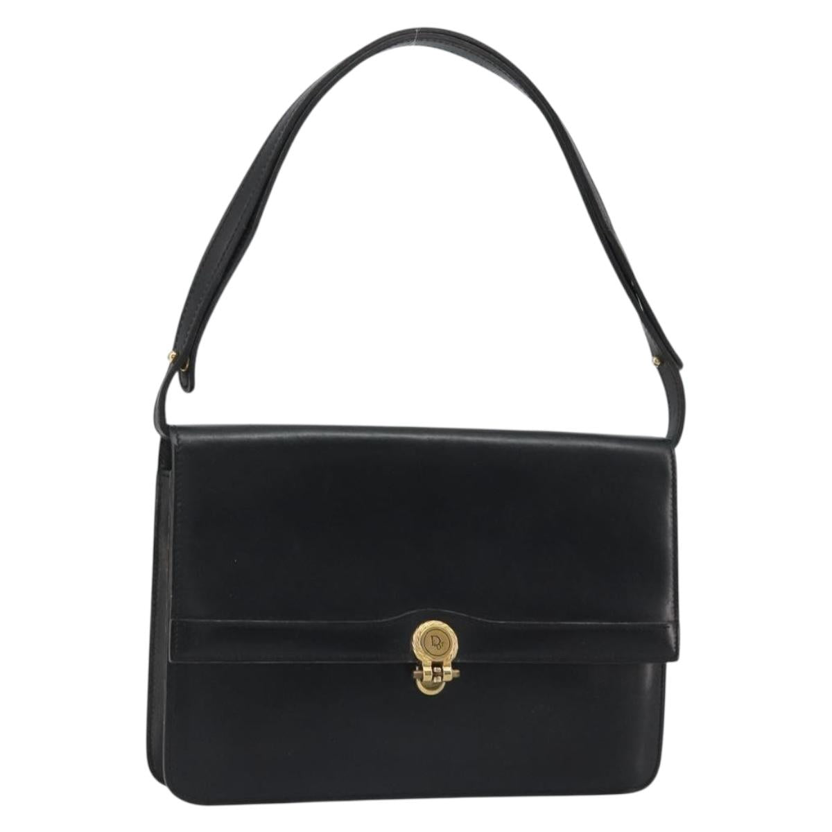 Christian Dior Shoulder Bag Leather Black Gold Auth 188255