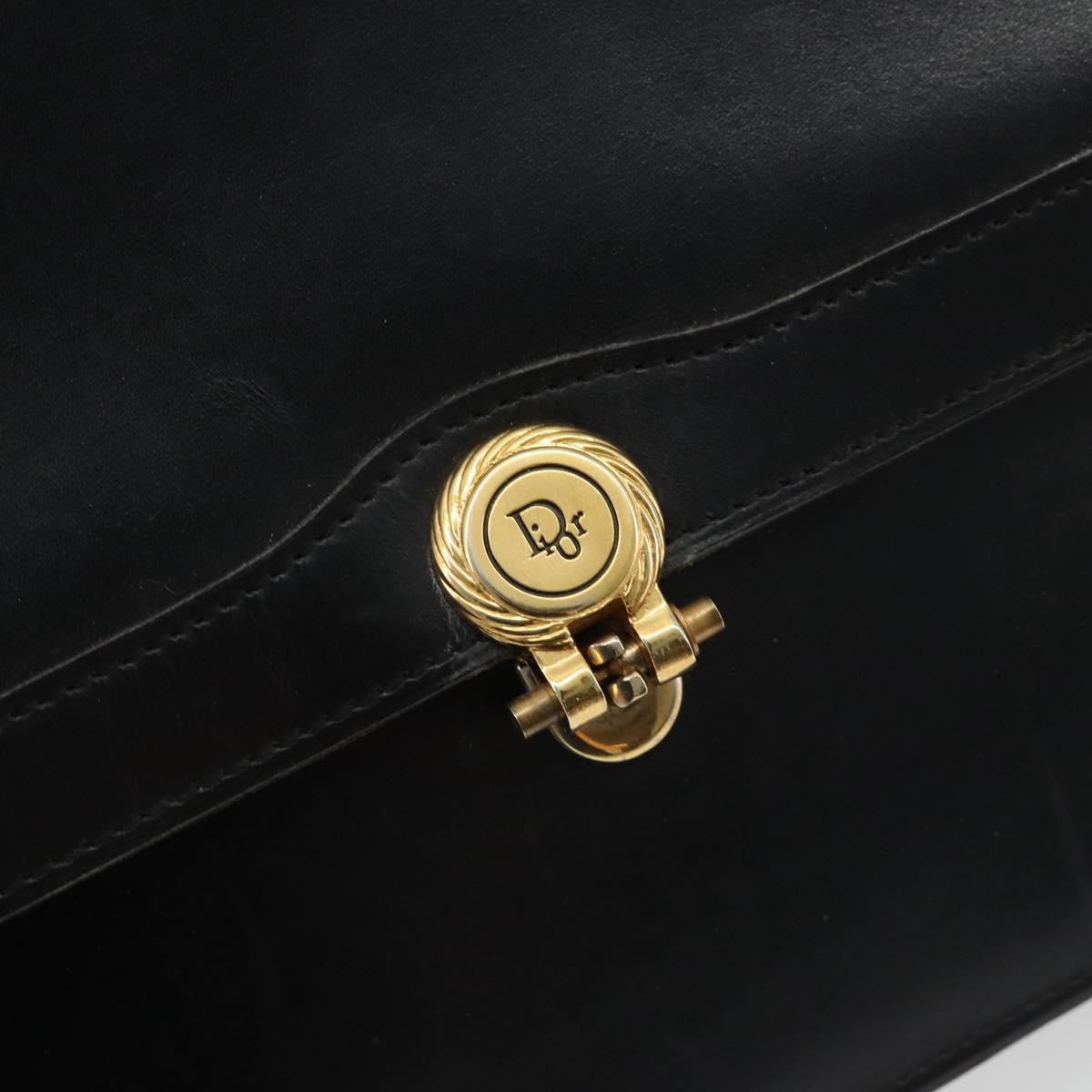 Christian Dior Shoulder Bag Leather Black Gold Auth 188255