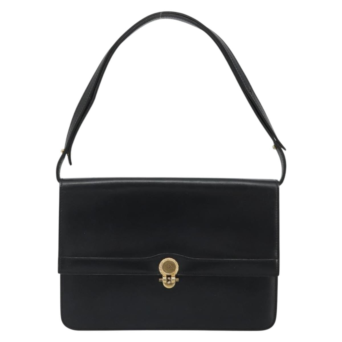 Christian Dior Shoulder Bag Leather Black Gold Auth 188255