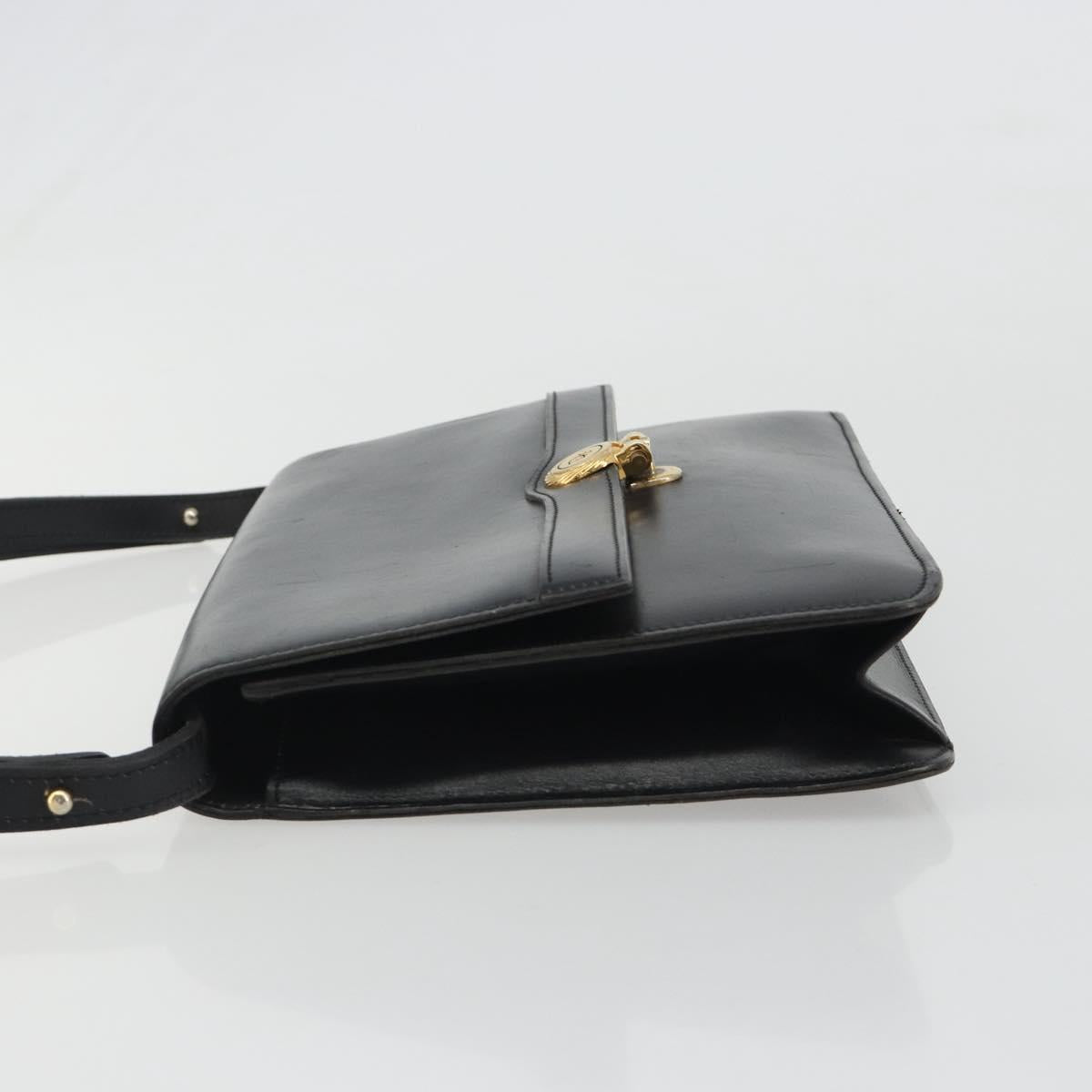 Christian Dior Shoulder Bag Leather Black Gold Auth 188255