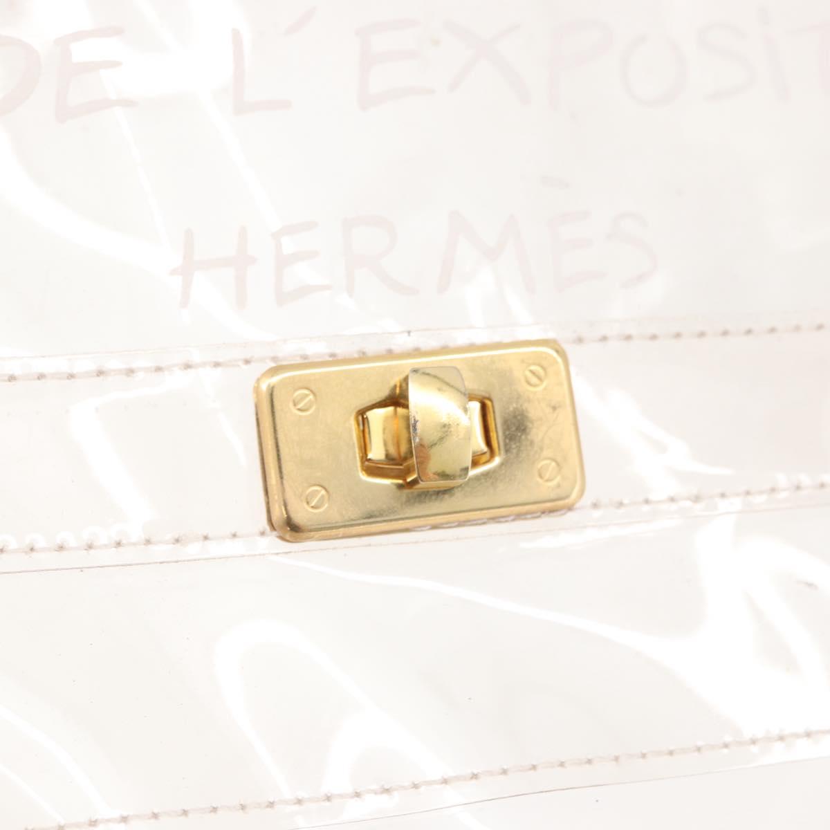 HERMES Vinyl Kelly Hand Bag Vinyl Clear Gold Auth 188256