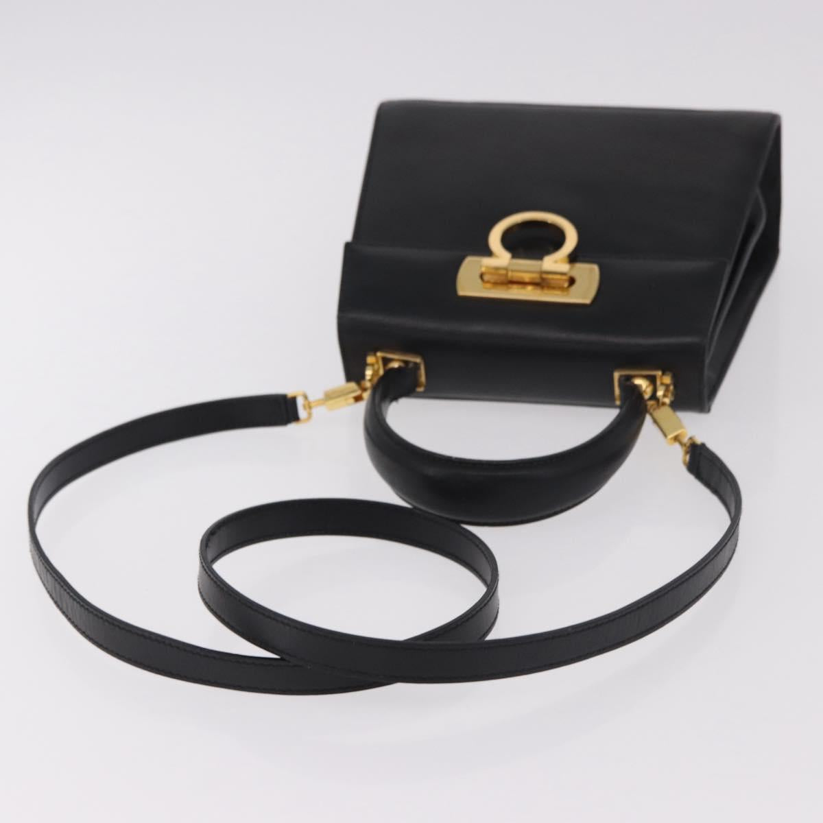 Salvatore Ferragamo Hand Bag Leather 2way Black Gold Auth 188257