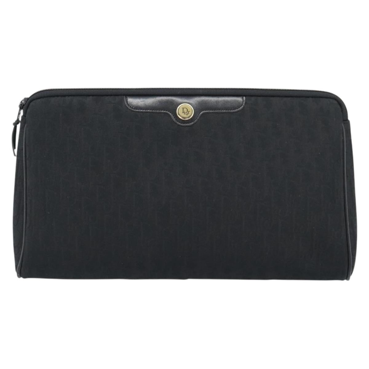 Christian Dior Trotter Canvas Clutch Bag Black Gold Auth 188258A