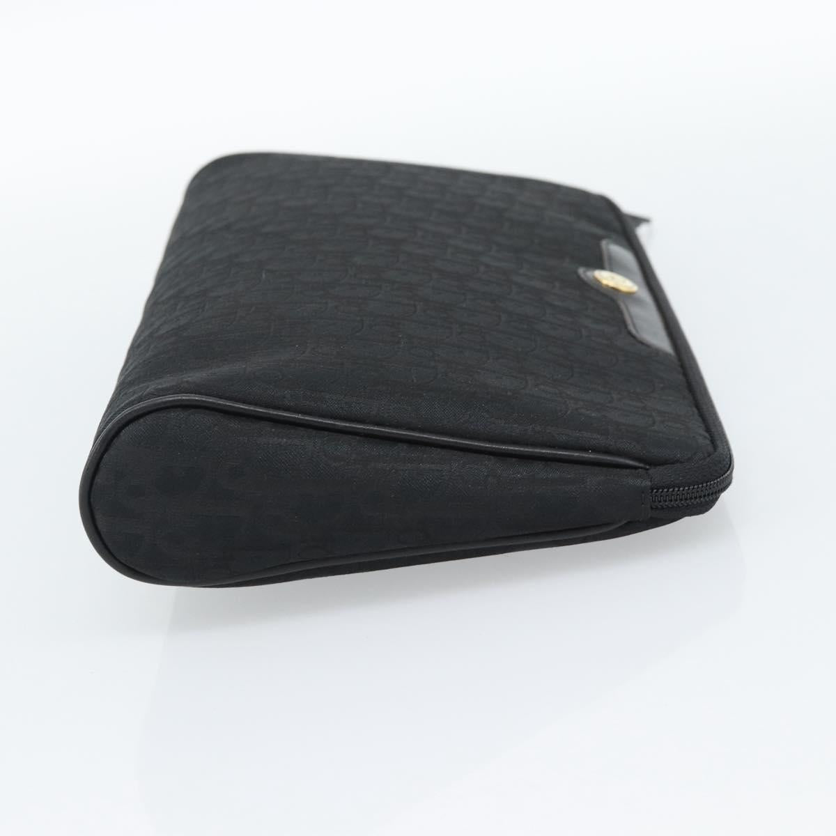 Christian Dior Trotter Canvas Clutch Bag Black Gold Auth 188258A