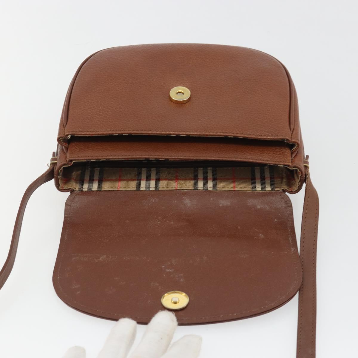 Burberrys Shoulder Bag Leather Brown Gold Auth 188259