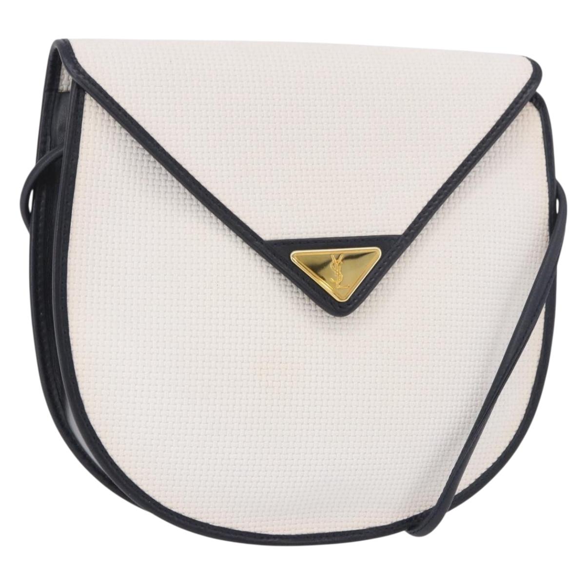 SAINT LAURENT Shoulder Bag PVC Leather White Gold Auth 188261A