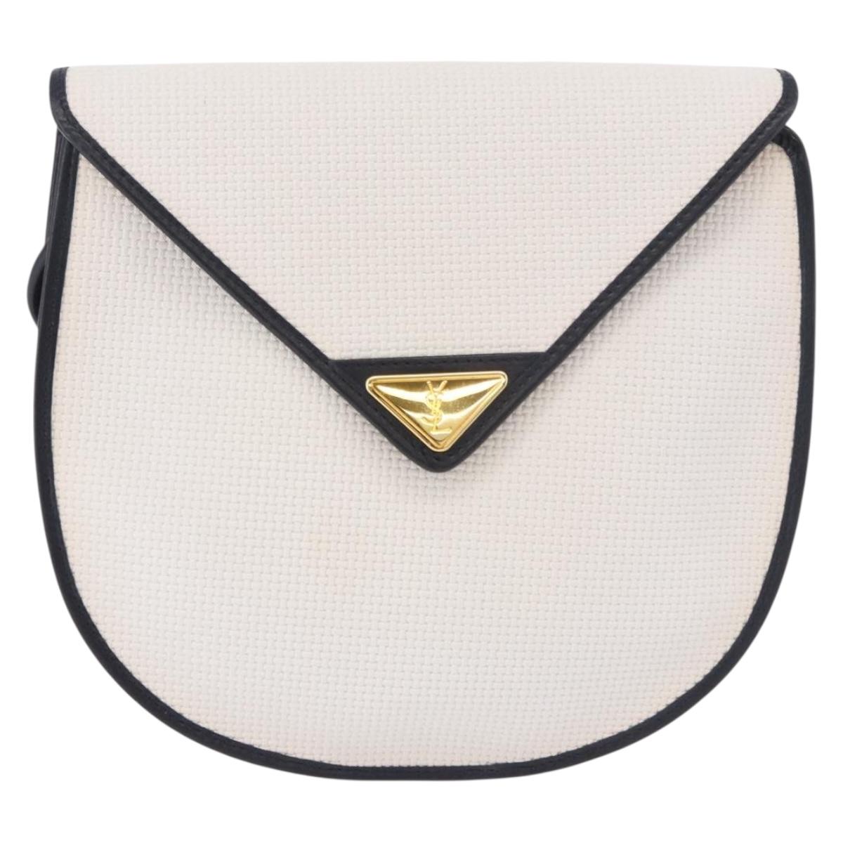SAINT LAURENT Shoulder Bag PVC Leather White Gold Auth 188261A
