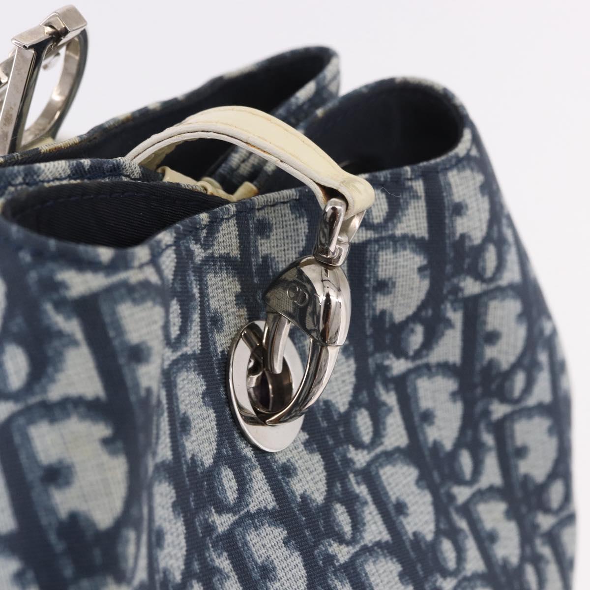 Christian Dior Trotter Canvas Shoulder Bag PVC Blue Silver Auth 188271