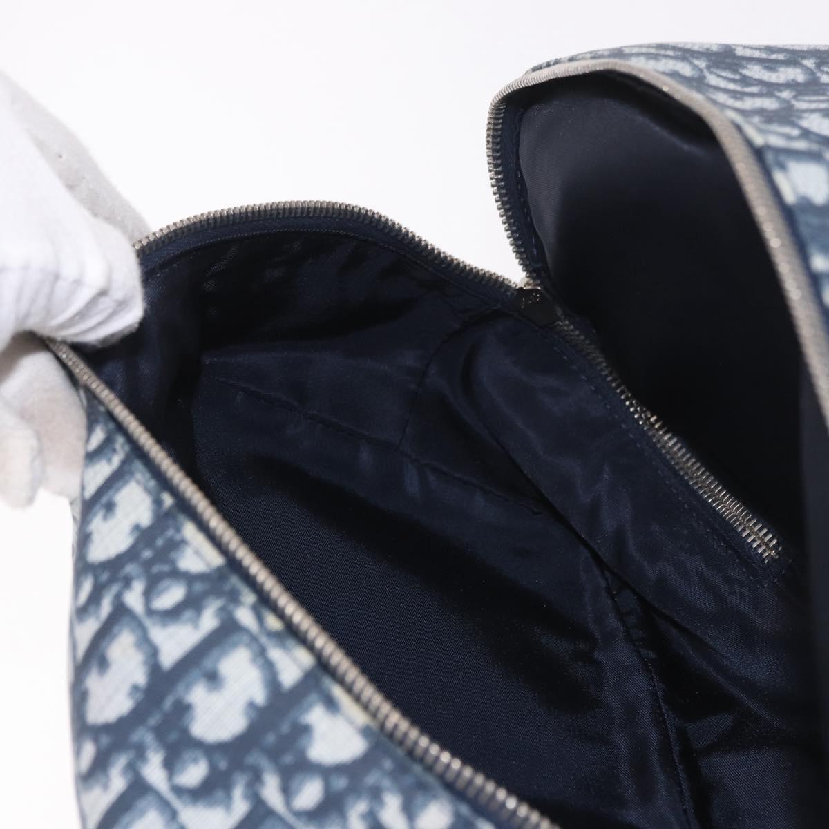 Christian Dior Trotter Canvas Shoulder Bag PVC Blue Silver Auth 188271