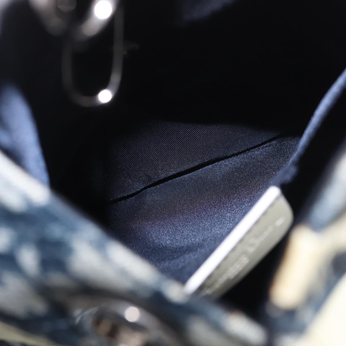 Christian Dior Trotter Canvas Shoulder Bag PVC Blue Silver Auth 188271