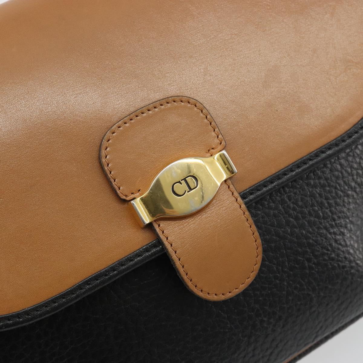 Christian Dior Shoulder Bag Leather Black Gold Auth 188273