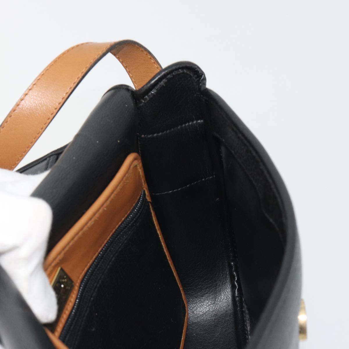Christian Dior Shoulder Bag Leather Black Gold Auth 188273