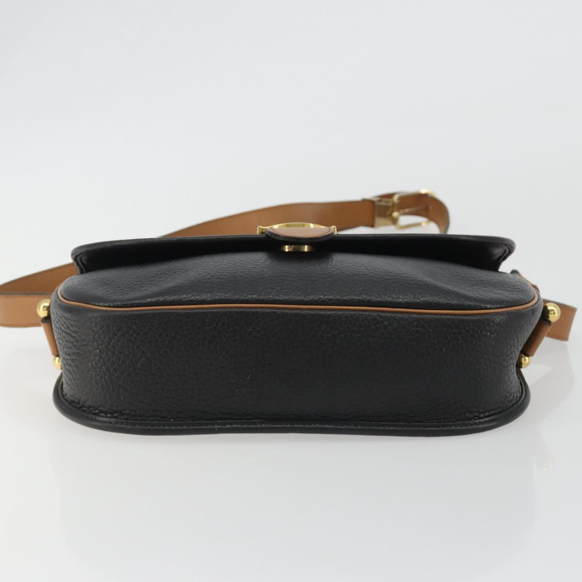 Christian Dior Shoulder Bag Leather Black Gold Auth 188273