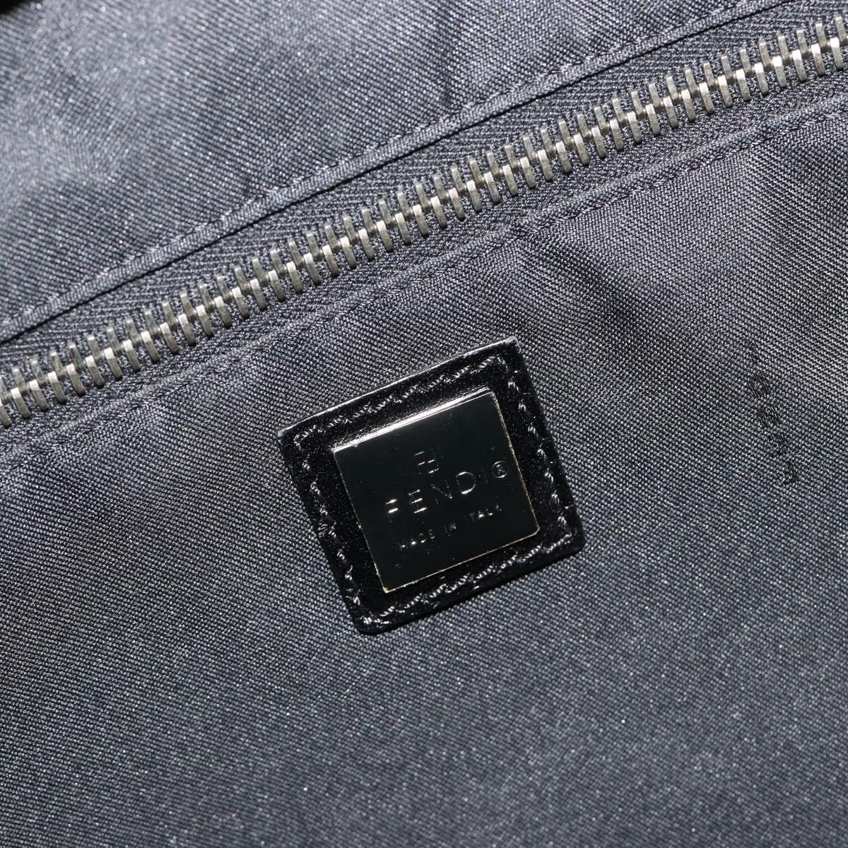 FENDI Zucchino Canvas Boston Bag Dark Brown Silver Auth 188276