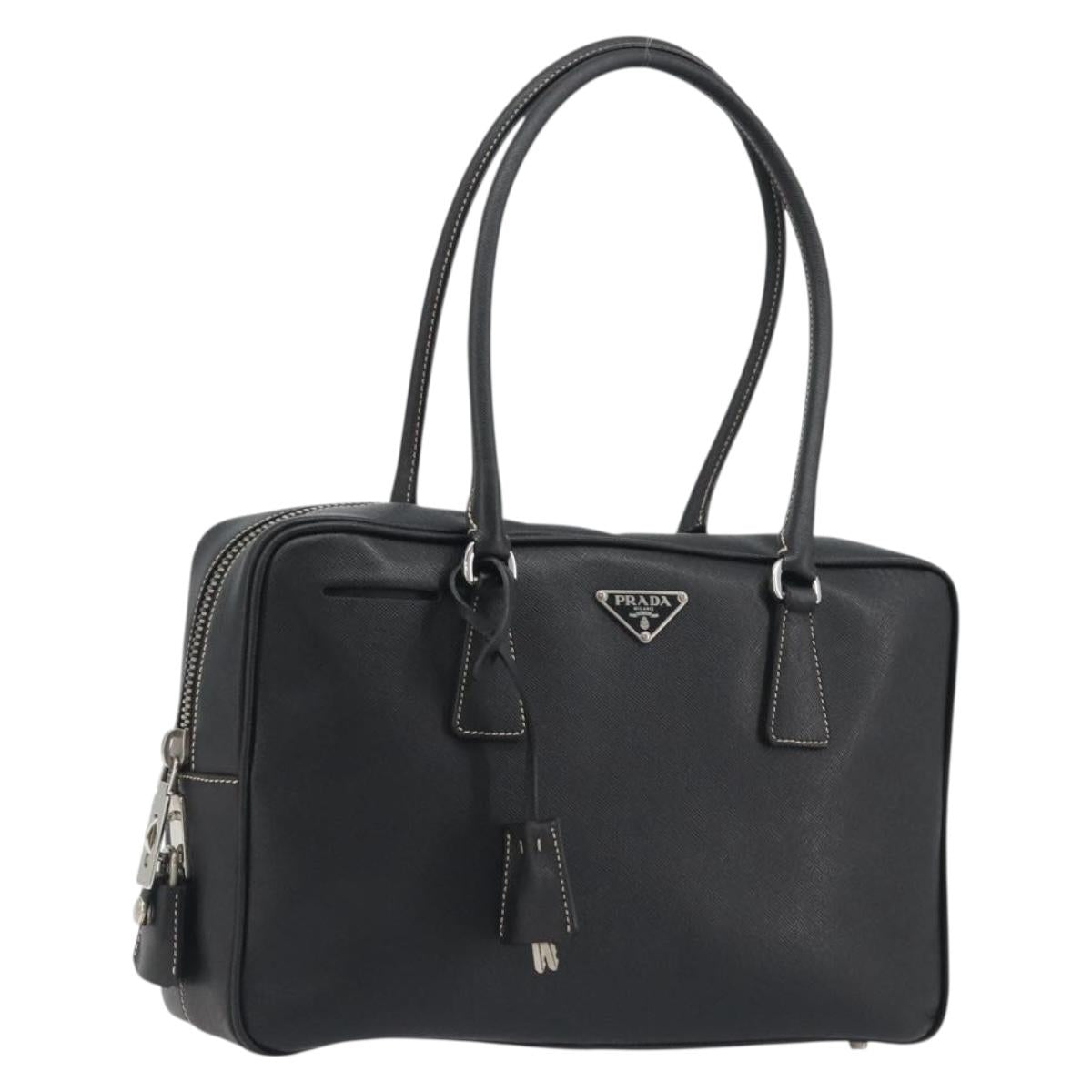 PRADA Tote Bag Saffiano leather Black Silver Auth 188279SAV