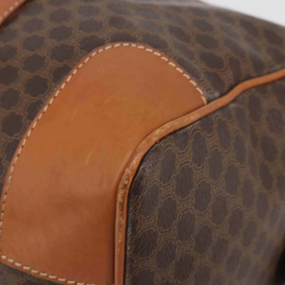 CELINE Macadam Canvas Boston Bag PVC Leather Brown Gold Auth 188283A