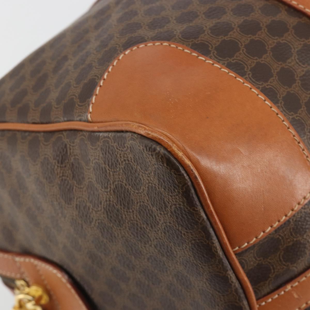 CELINE Macadam Canvas Boston Bag PVC Leather Brown Gold Auth 188283A