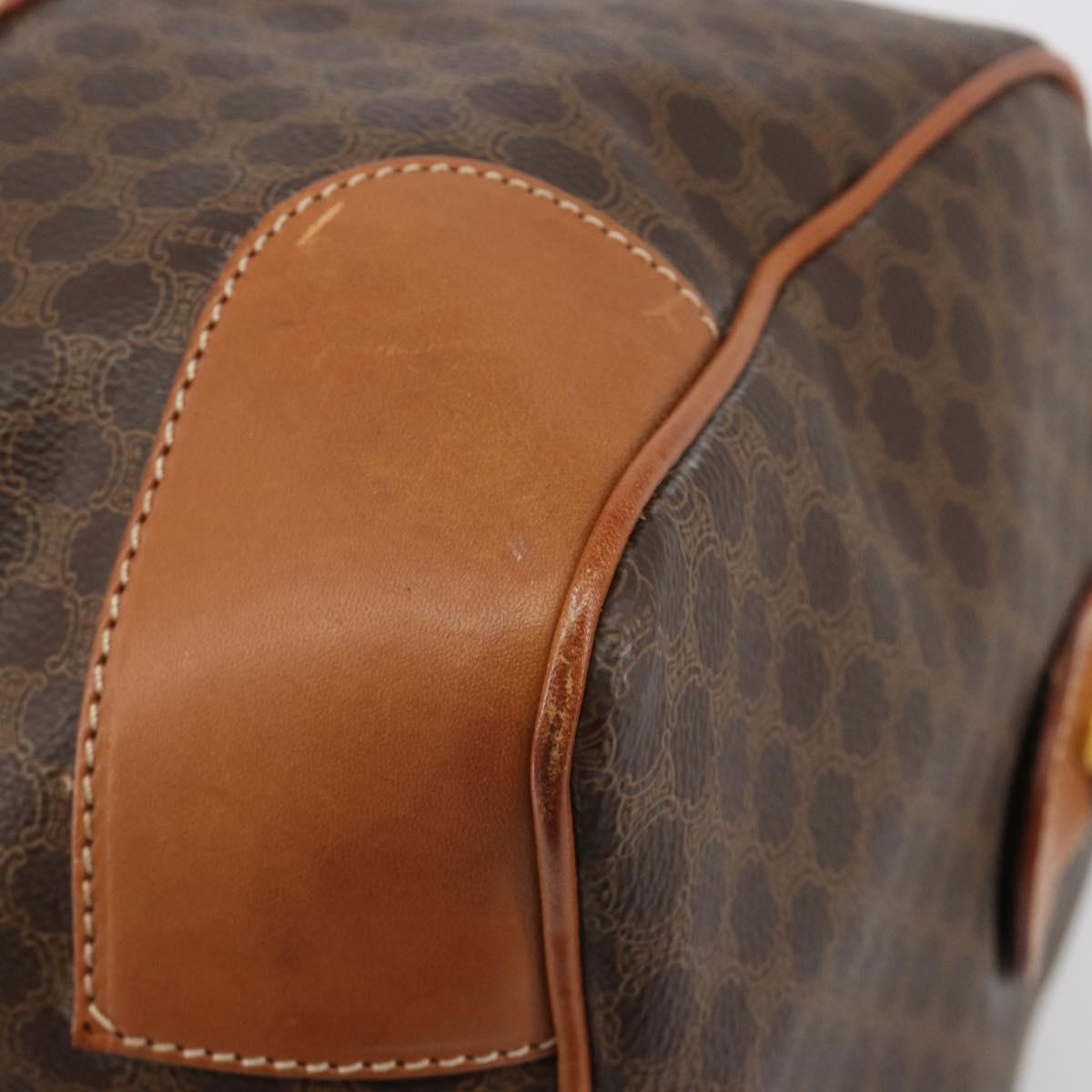 CELINE Macadam Canvas Boston Bag PVC Leather Brown Gold Auth 188283A