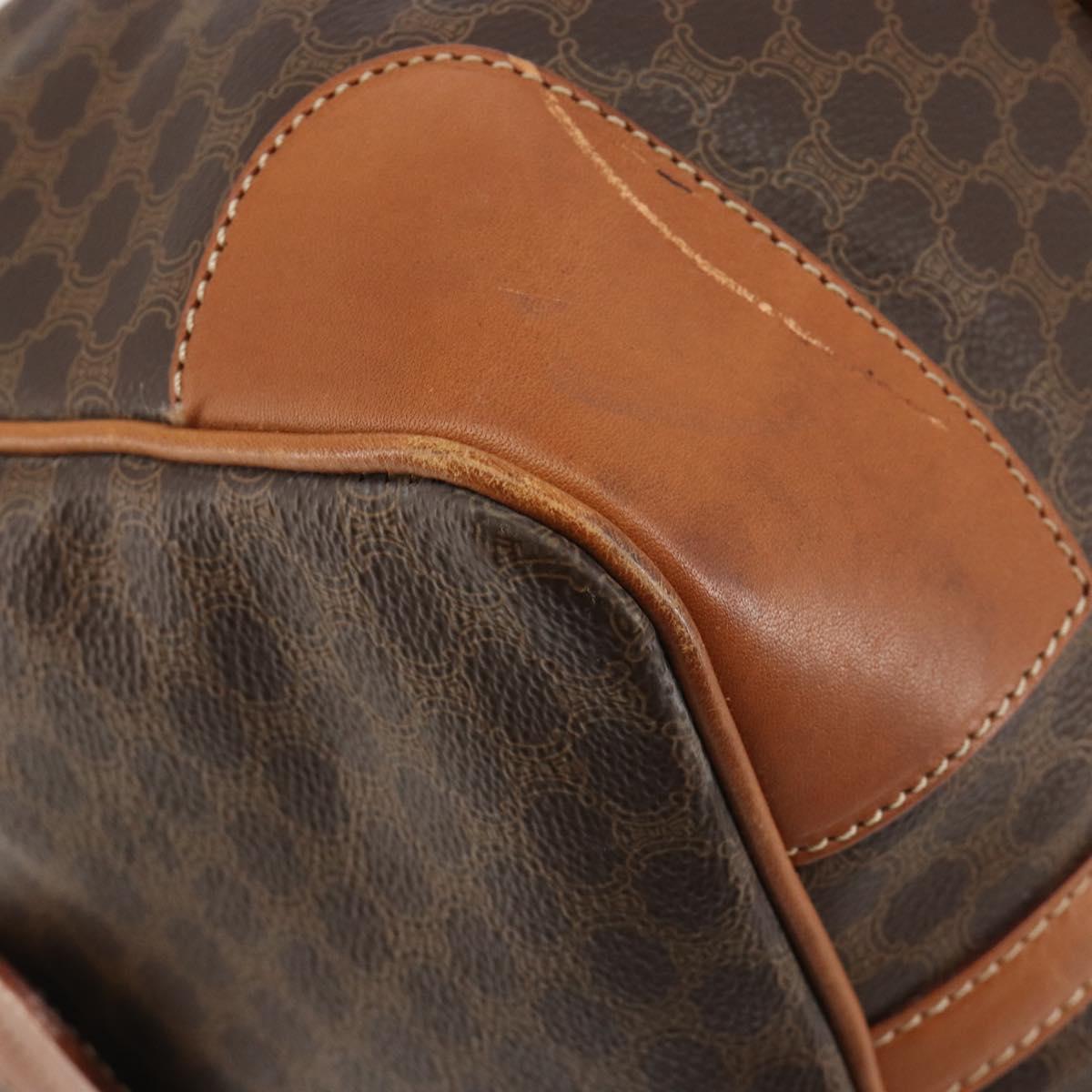 CELINE Macadam Canvas Boston Bag PVC Leather Brown Gold Auth 188283A