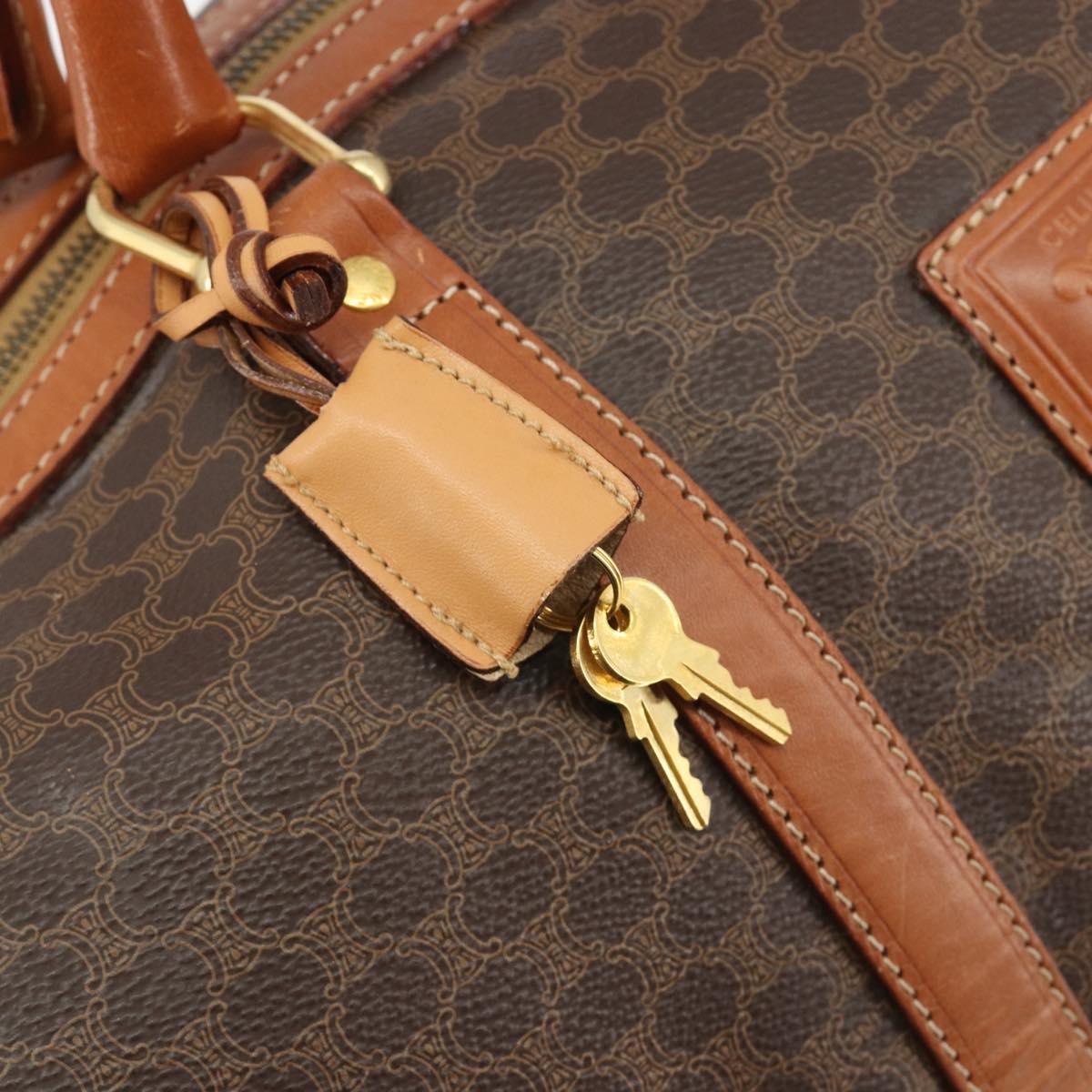 CELINE Macadam Canvas Boston Bag PVC Leather Brown Gold Auth 188283A