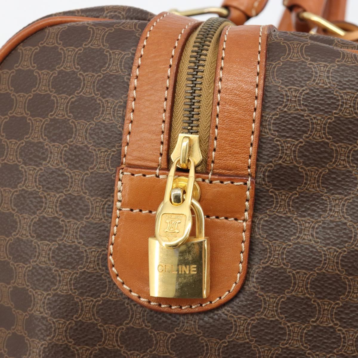 CELINE Macadam Canvas Boston Bag PVC Leather Brown Gold Auth 188283A