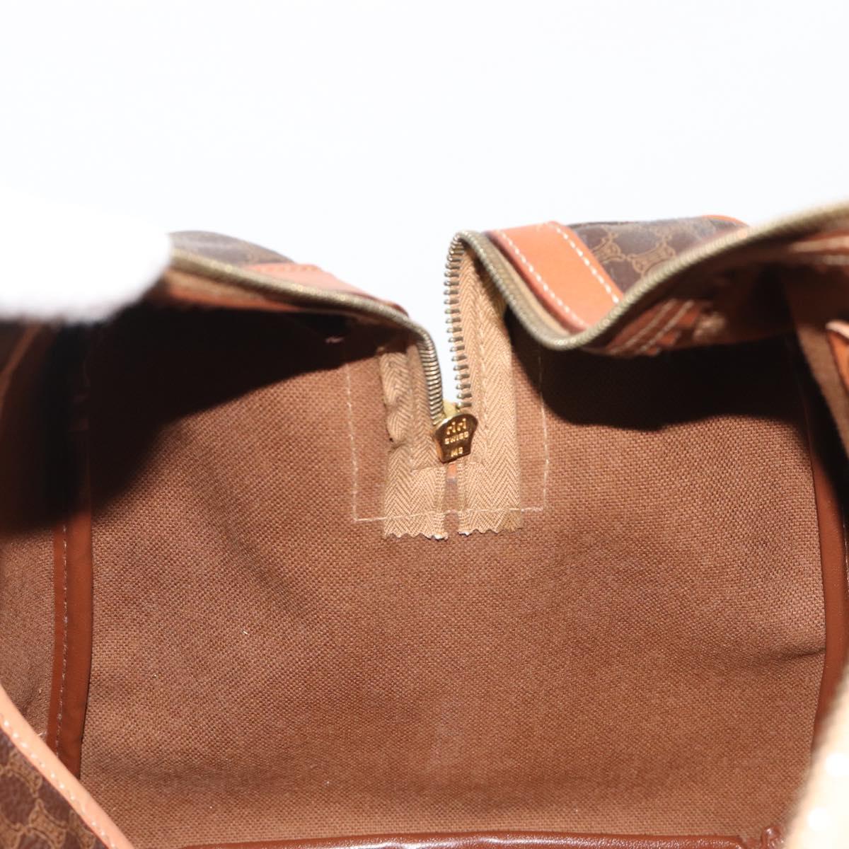 CELINE Macadam Canvas Boston Bag PVC Leather Brown Gold Auth 188283A