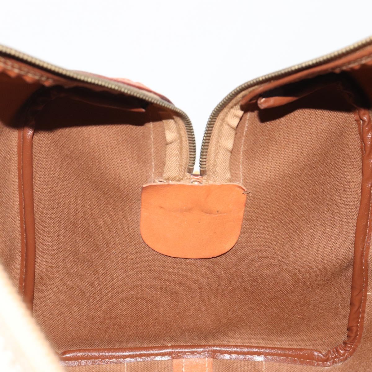 CELINE Macadam Canvas Boston Bag PVC Leather Brown Gold Auth 188283A