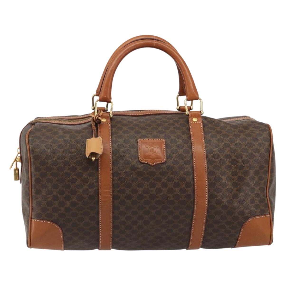 CELINE Macadam Canvas Boston Bag PVC Leather Brown Gold Auth 188283A