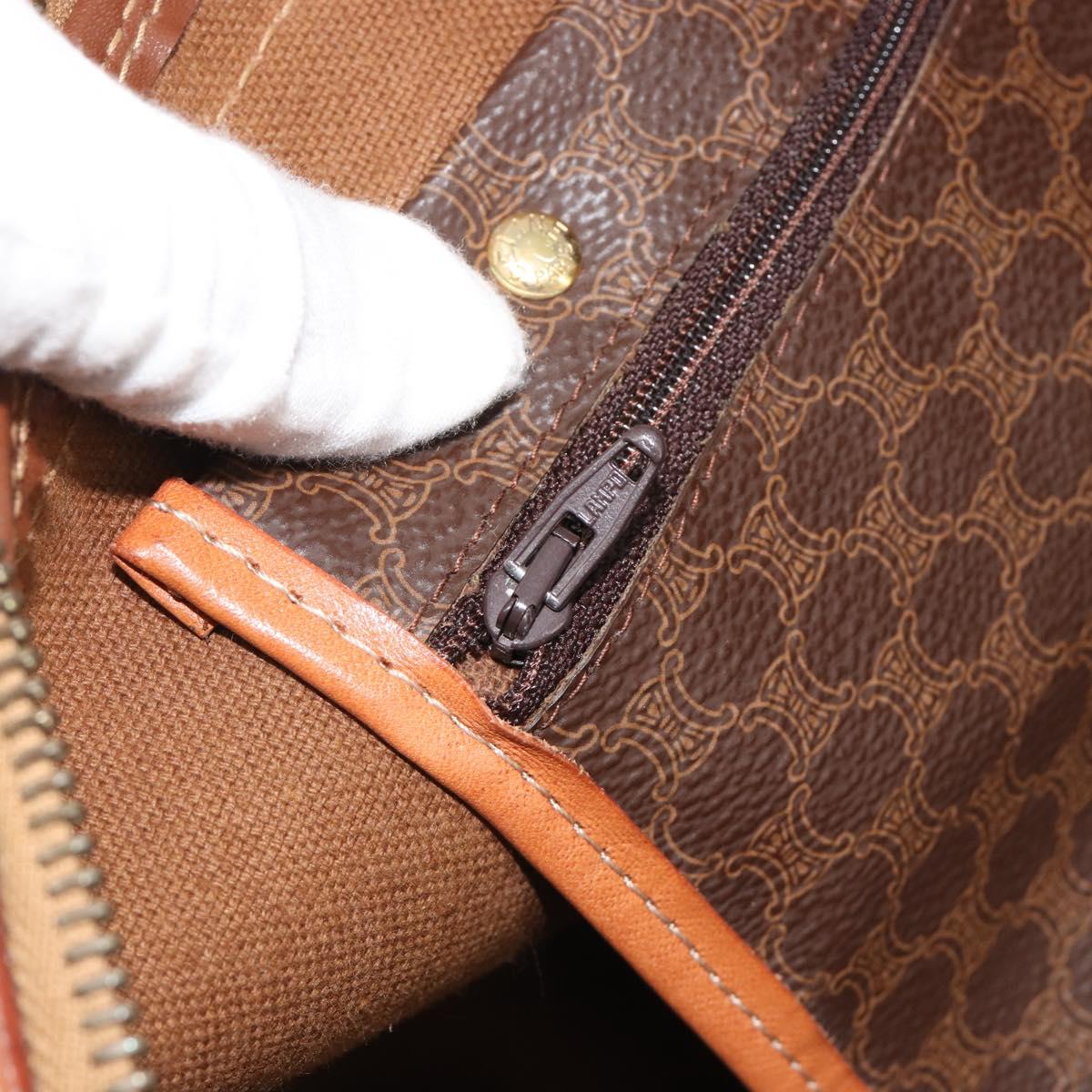 CELINE Macadam Canvas Boston Bag PVC Leather Brown Gold Auth 188283A