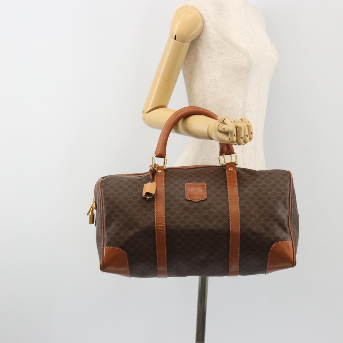 CELINE Macadam Canvas Boston Bag PVC Leather Brown Gold Auth 188283A